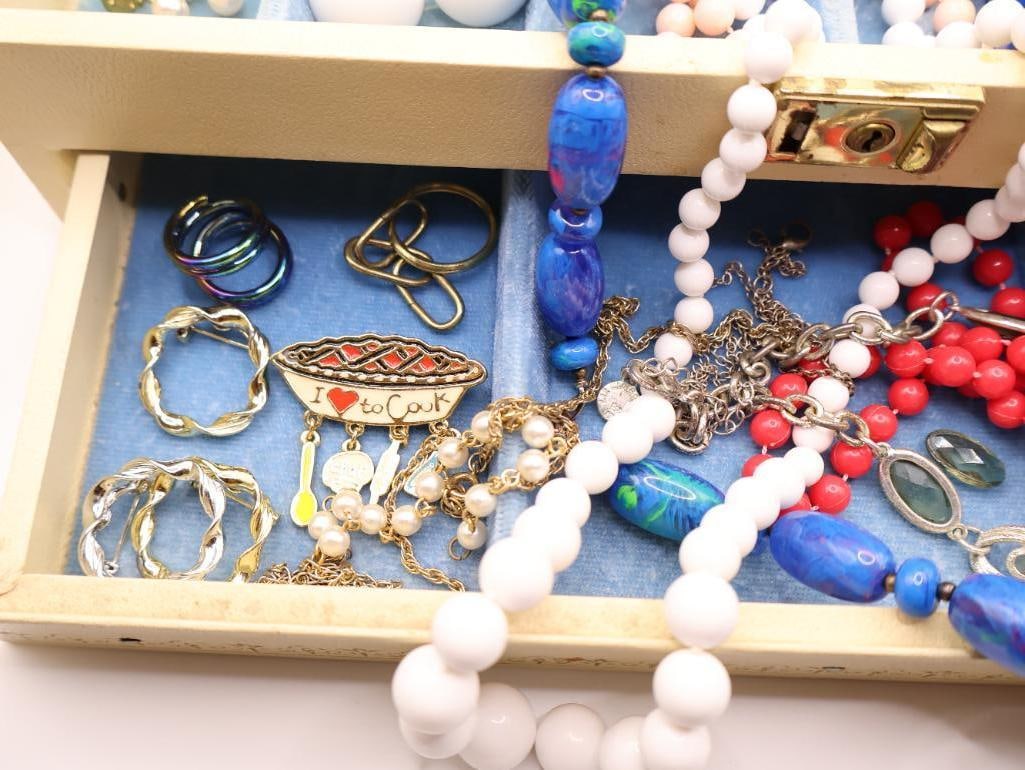 Vintage Jewelry Box with Assorted Costume Jewelry - 10