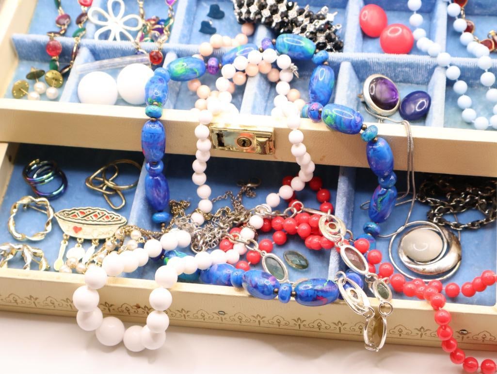 Vintage Jewelry Box with Assorted Costume Jewelry - 2
