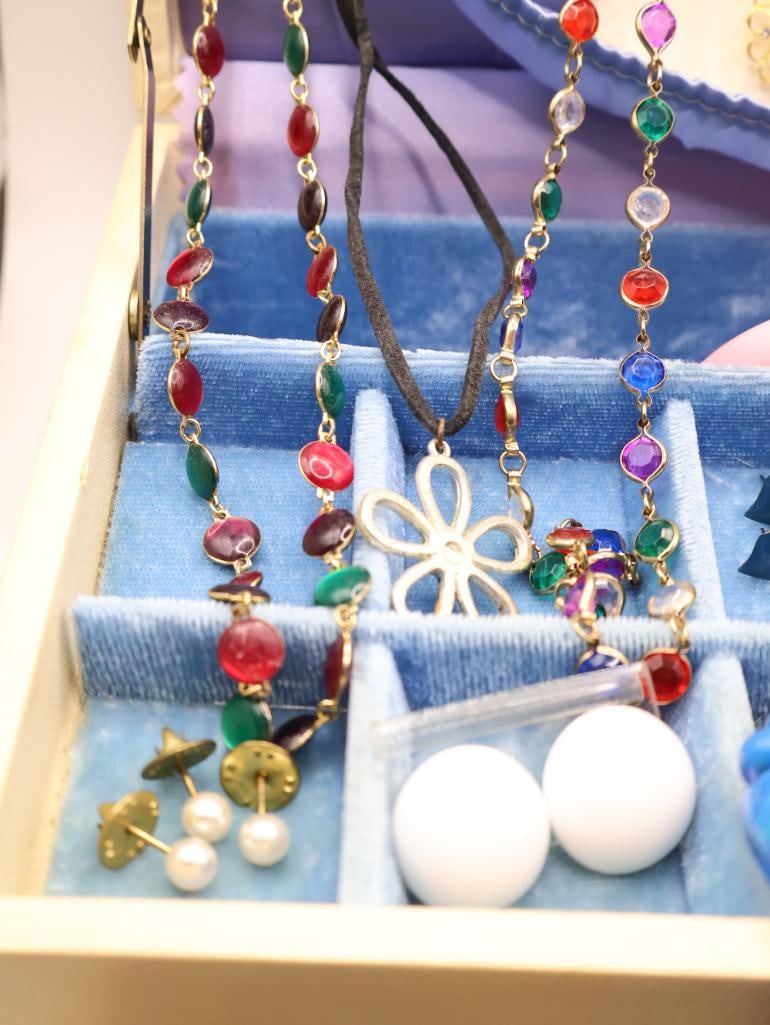 Vintage Jewelry Box with Assorted Costume Jewelry - 6
