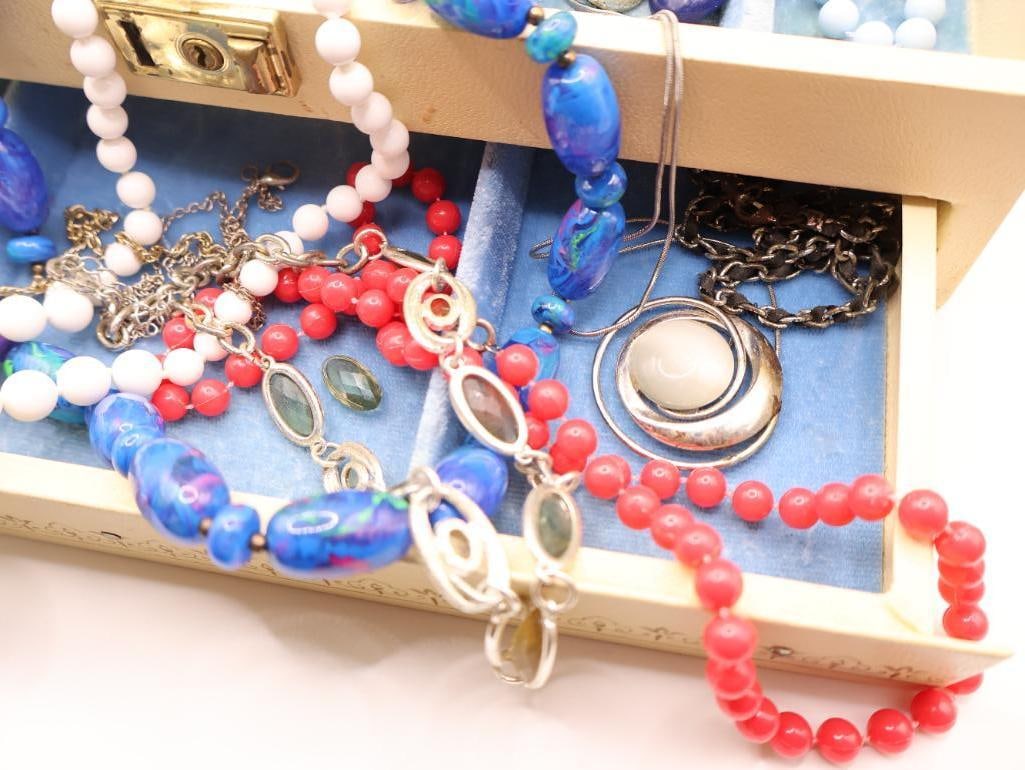 Vintage Jewelry Box with Assorted Costume Jewelry - 9