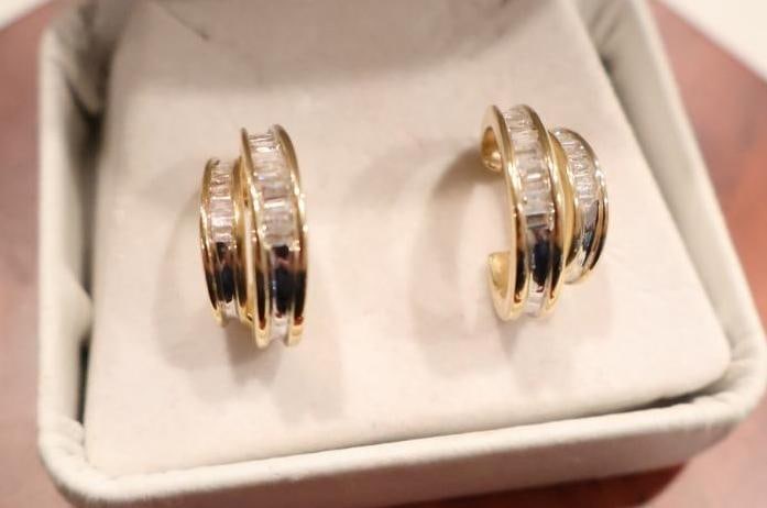 Pair of Gold Double Hoop Earring with Diamonds (1 of 8)