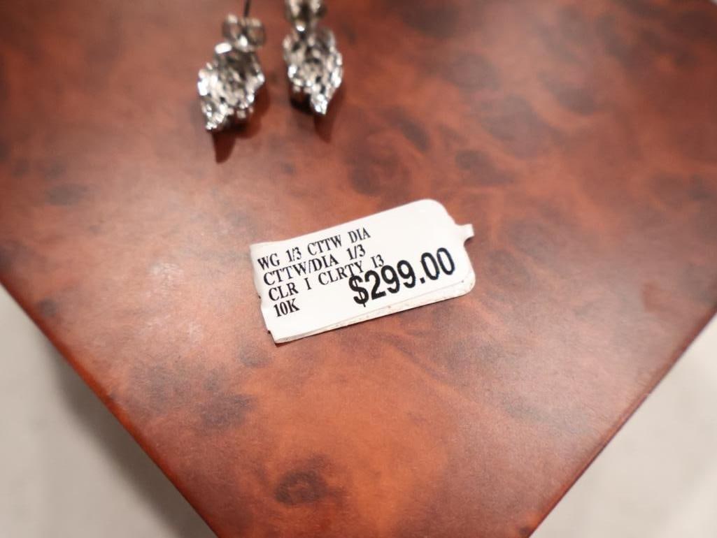 Pair of 10K solid white gold designer diamond cluster stud earrings - 5