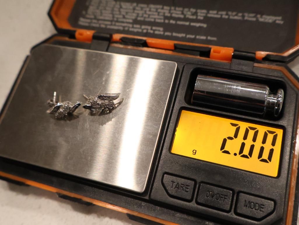 Pair of 10K solid white gold designer diamond cluster stud earrings - 6