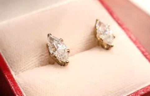 Pair of marquise-cut solitaire stud earrings set in gold - 2