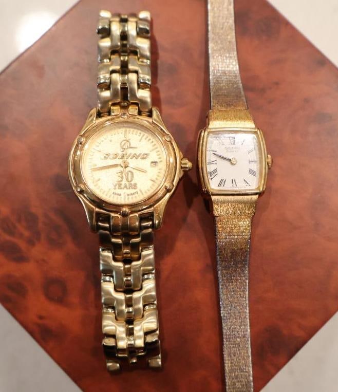 Commemorative Boeing company watch and a classic Seiko dress watch: Boeing "30 Years" Commemorative Watch. This is a rare corporate gift timepiece, specifically commissioned to honor three decades of service at The Boeing Company. Seiko Vintage Gold-Tone Tank Watch A