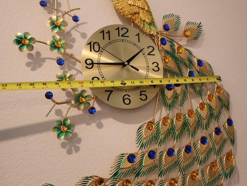 Large 3D Metal Peacock Wall Clock - 3