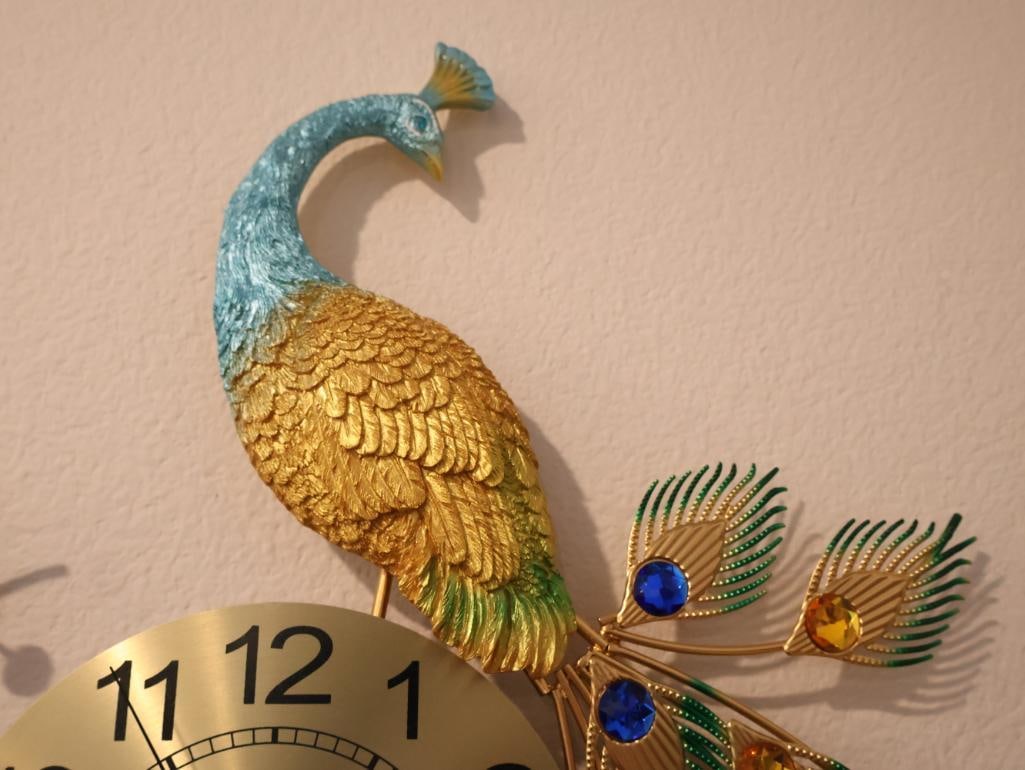 Large 3D Metal Peacock Wall Clock - 4