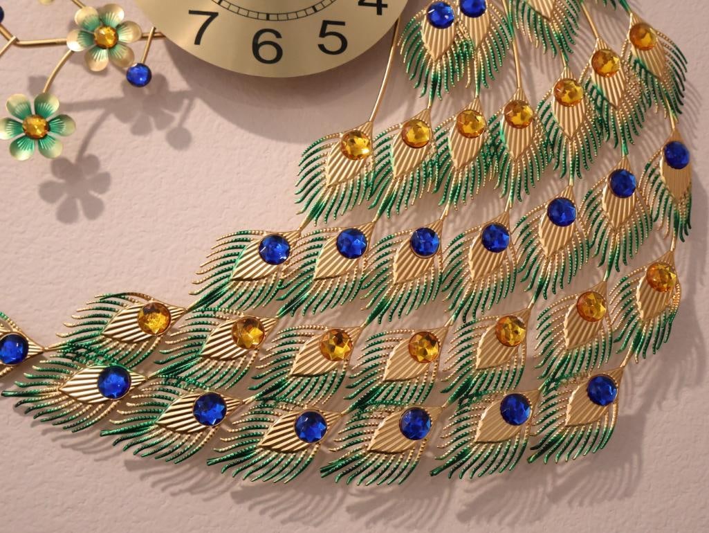 Large 3D Metal Peacock Wall Clock - 6