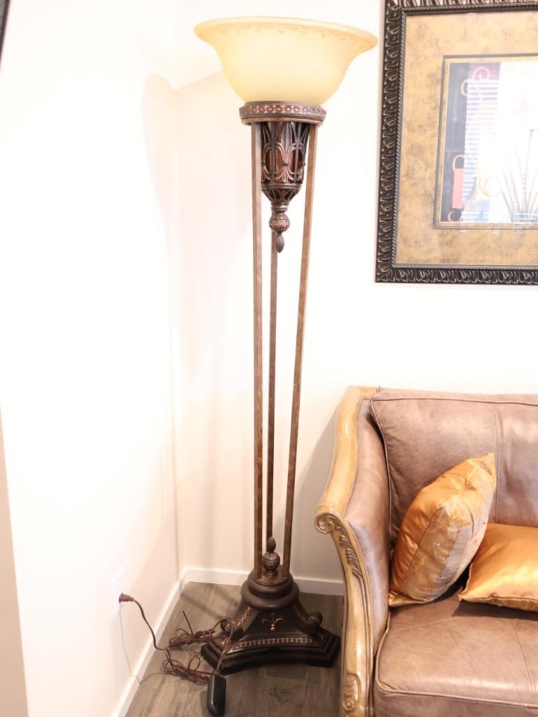 Feiss Opera Torchiere Floor Lamp and Two Framed Prints - 2