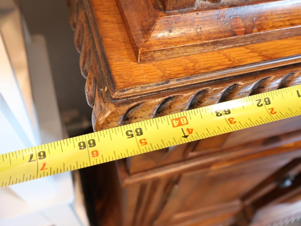 Large Traditional Light Oak Two Piece Lighted China Hutch - 14