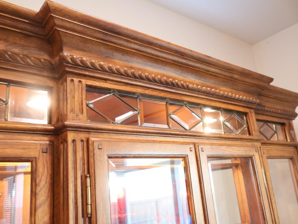 Large Traditional Light Oak Two Piece Lighted China Hutch - 3