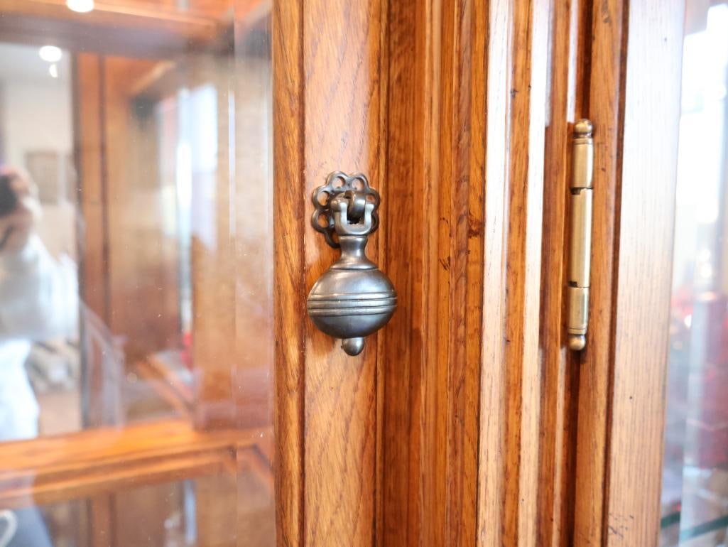 Large Traditional Light Oak Two Piece Lighted China Hutch - 4