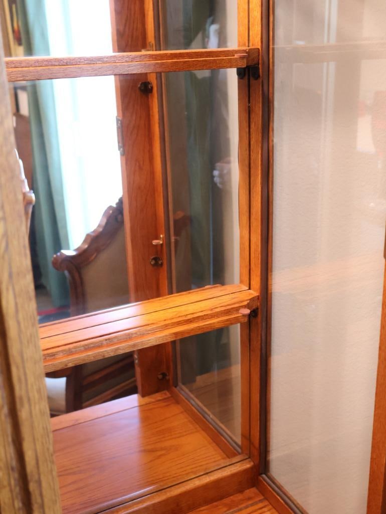 Large Traditional Light Oak Two Piece Lighted China Hutch - 5