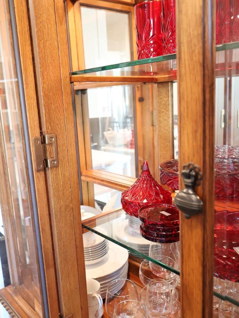 Large Traditional Light Oak Two Piece Lighted China Hutch - 7