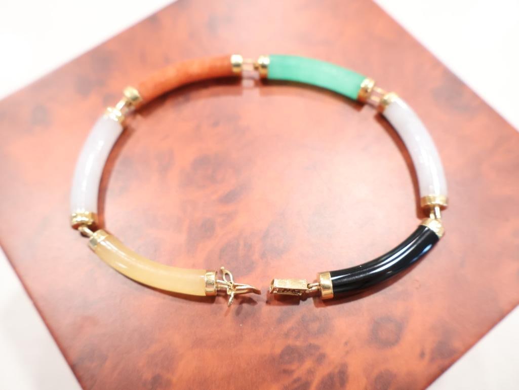 Vintage 14K Multi-Colored Jadeite Jade Link Bracelet - 3