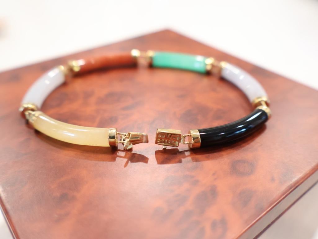 Vintage 14K Multi-Colored Jadeite Jade Link Bracelet - 4
