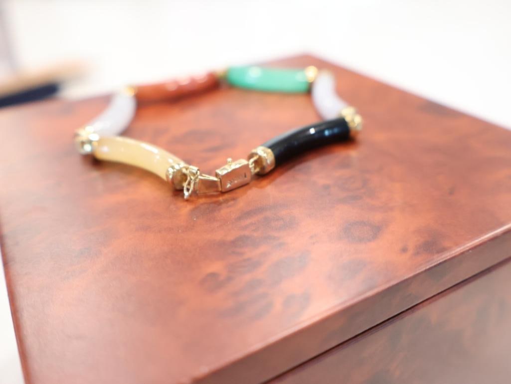 Vintage 14K Multi-Colored Jadeite Jade Link Bracelet - 5
