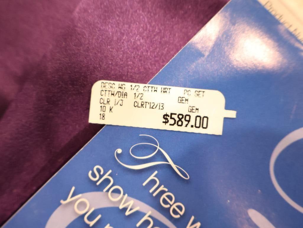 Open heart diamond pendant 10k gold necklace - 10