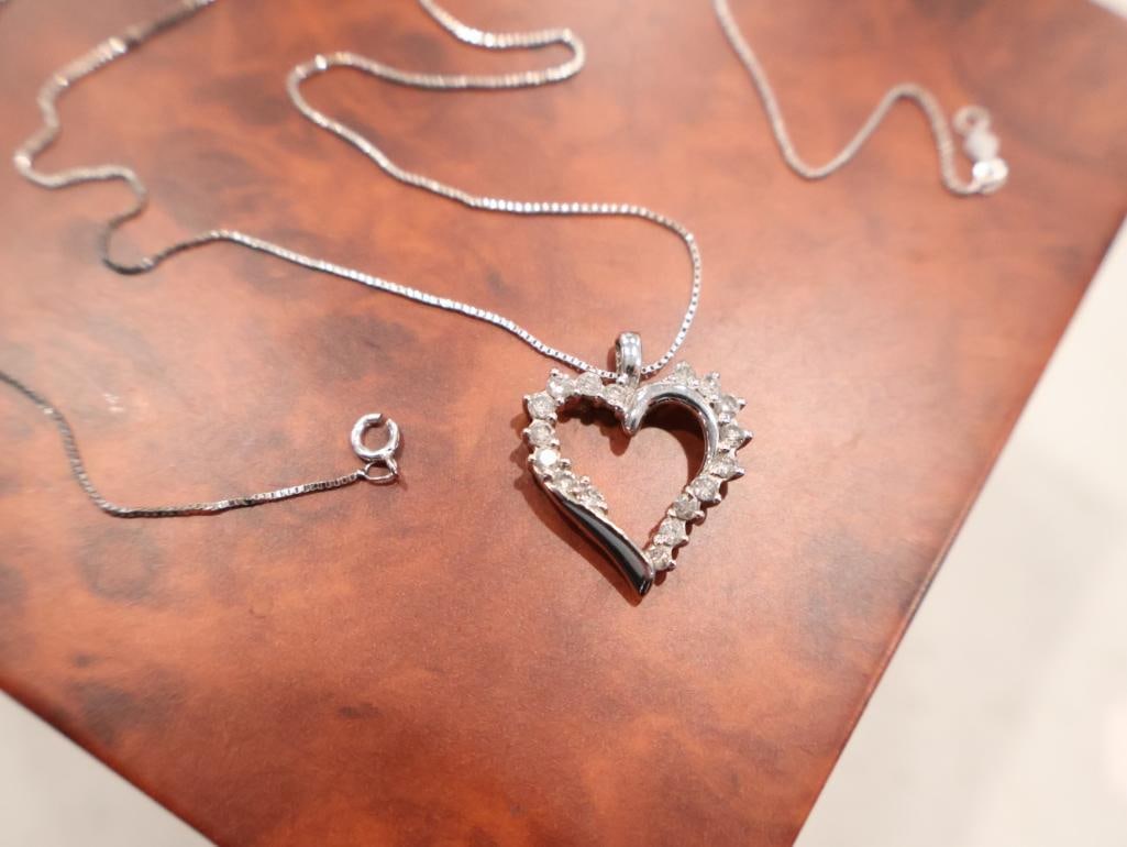 Open heart diamond pendant 10k gold necklace - 2