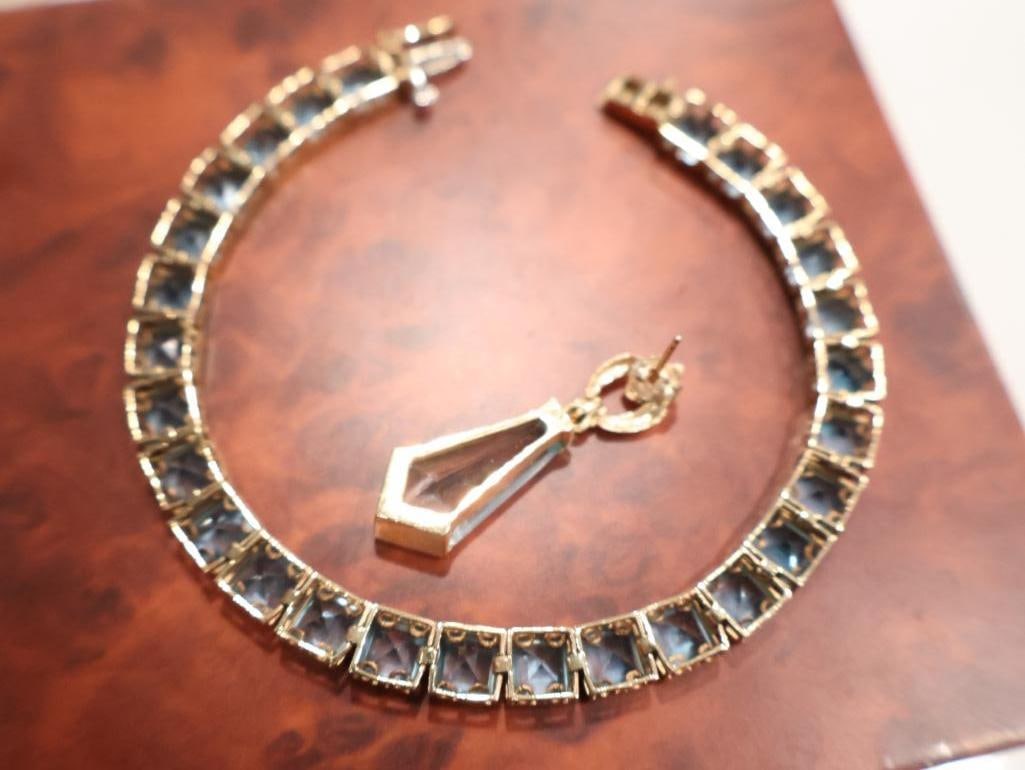 10K Gold Blue Topaz Link Bracelet and Single 14K Gold Blue Topaz Drop Earring - 3