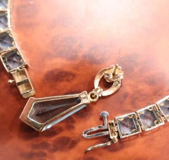 10K Gold Blue Topaz Link Bracelet and Single 14K Gold Blue Topaz Drop Earring - 4