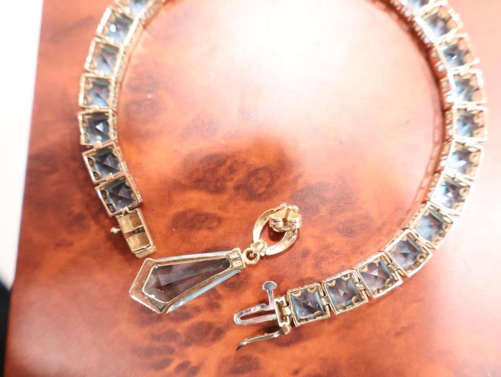 10K Gold Blue Topaz Link Bracelet and Single 14K Gold Blue Topaz Drop Earring - 5