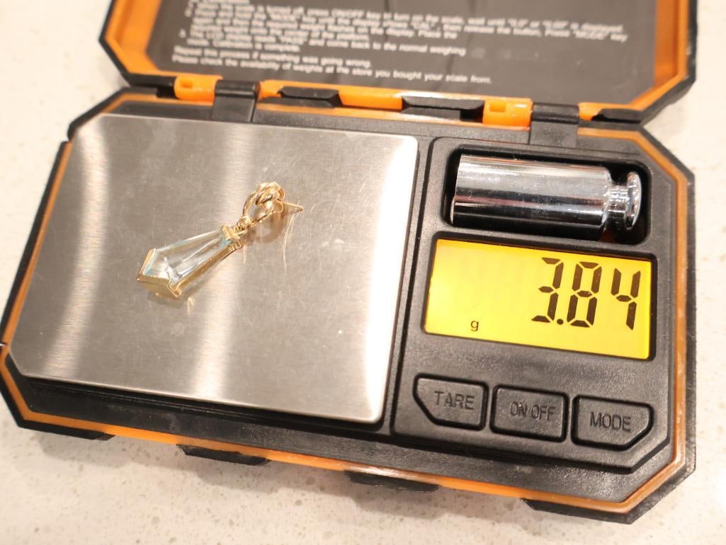 10K Gold Blue Topaz Link Bracelet and Single 14K Gold Blue Topaz Drop Earring - 7