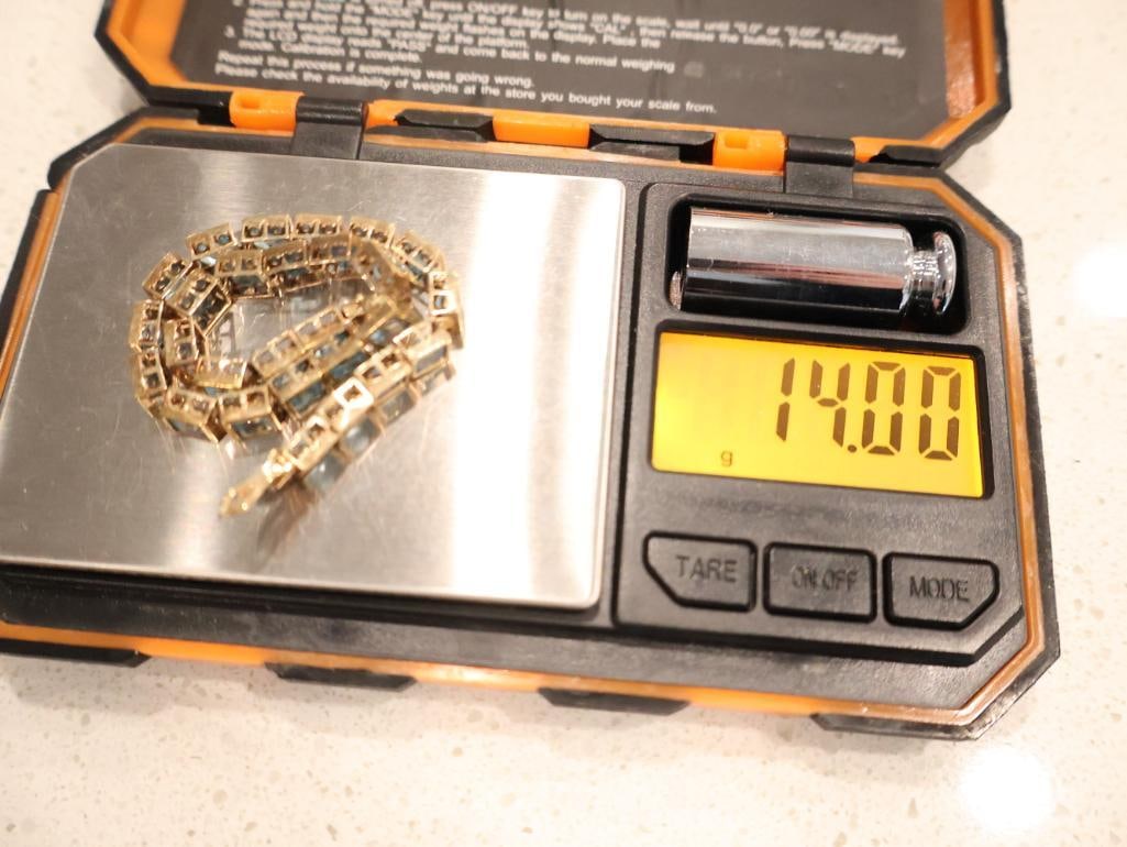 10K Gold Blue Topaz Link Bracelet and Single 14K Gold Blue Topaz Drop Earring - 8