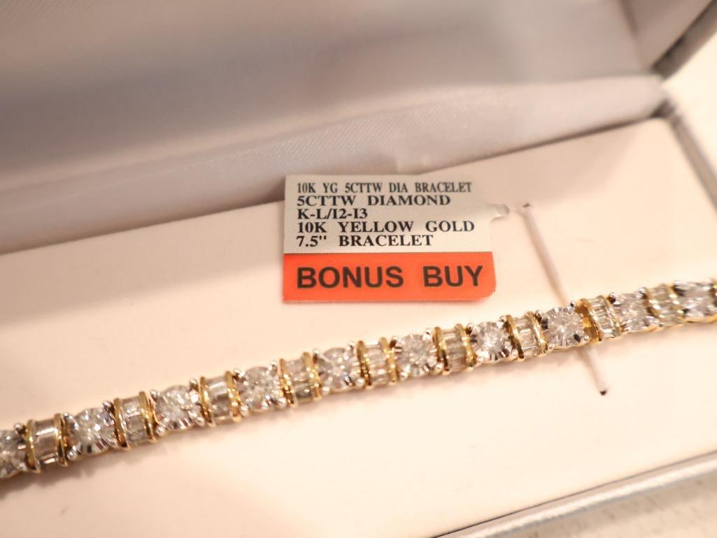 10k Gold 5 Cttw Diamond 7.5" Tennis Bracelet - 9