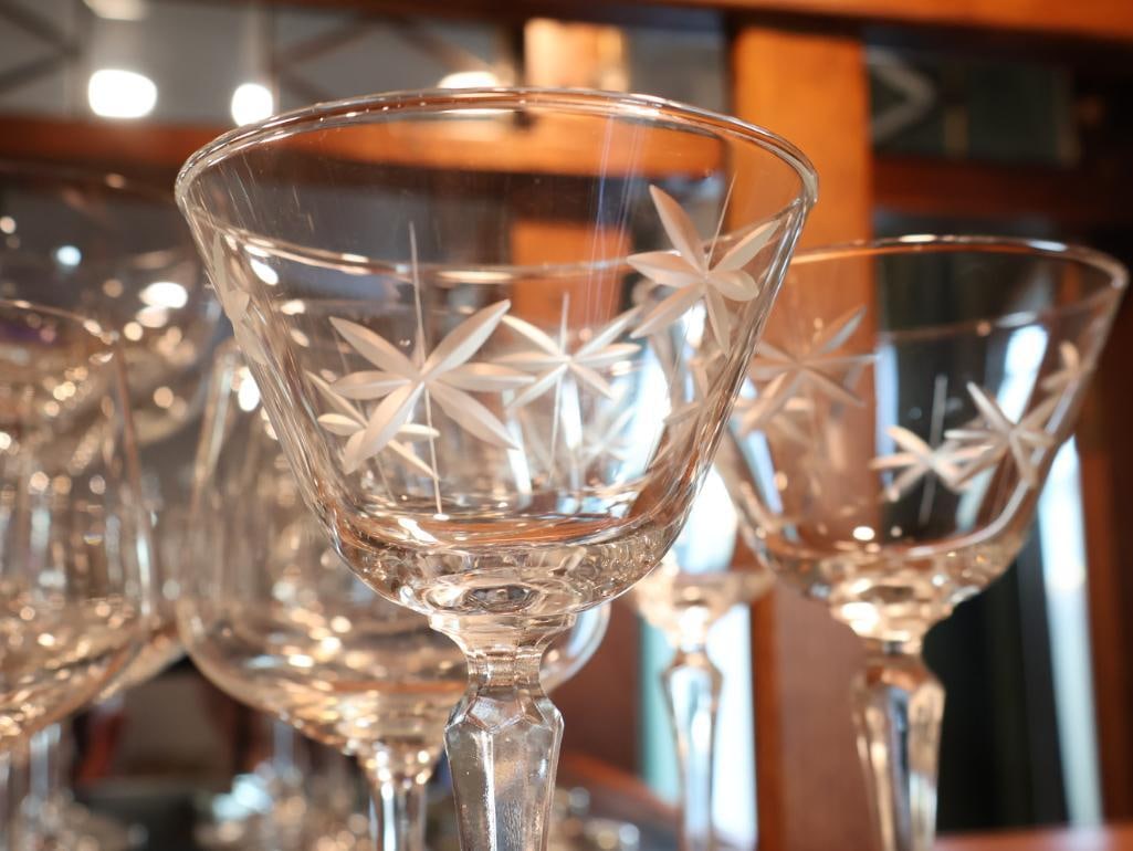 Collection of vintage crystal and etched glass stemware - 6