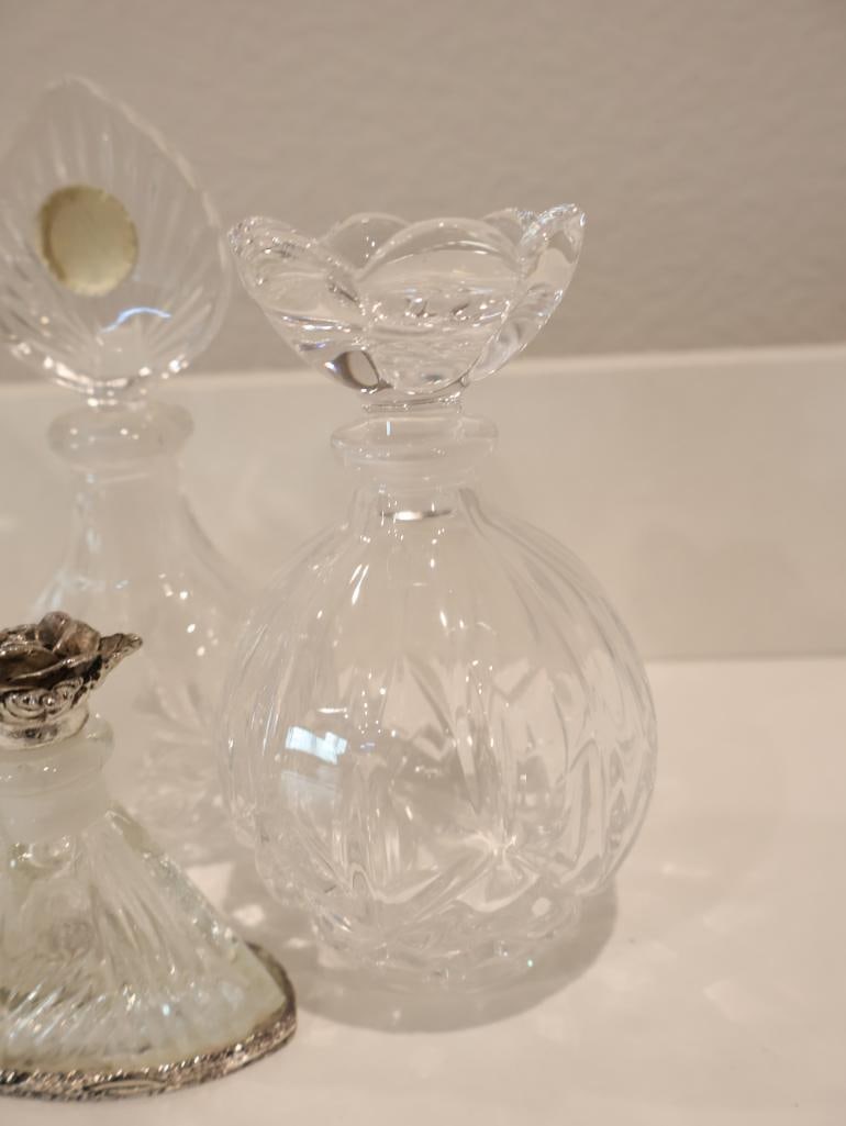 Curated collection of four vintage crystal and glass perfume bottles - 3