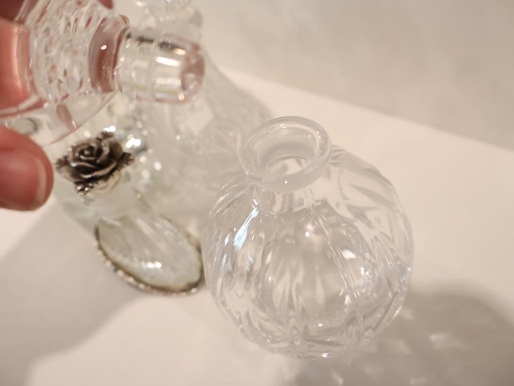 Curated collection of four vintage crystal and glass perfume bottles - 4