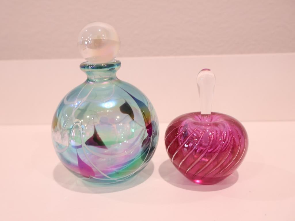 Two vibrant hand-blown studio art glass perfume bottles (1 of 8)