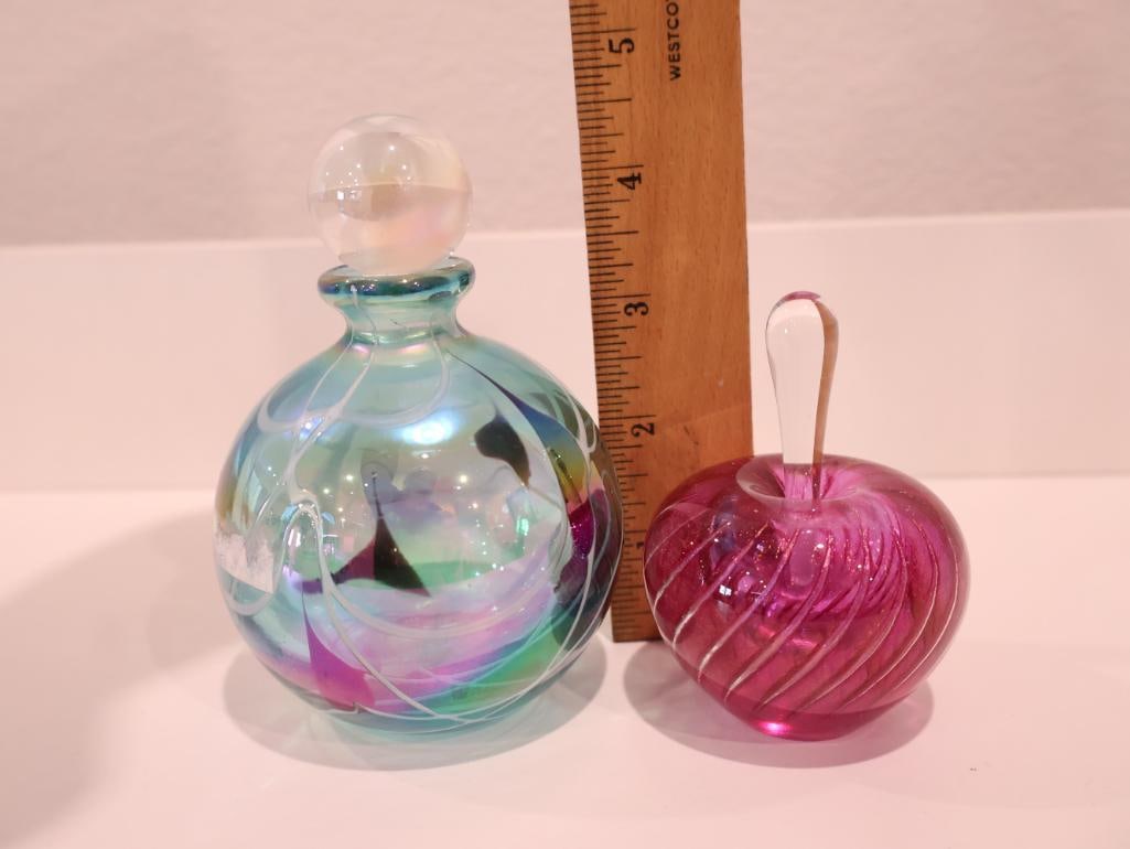 Two vibrant hand-blown studio art glass perfume bottles - 2
