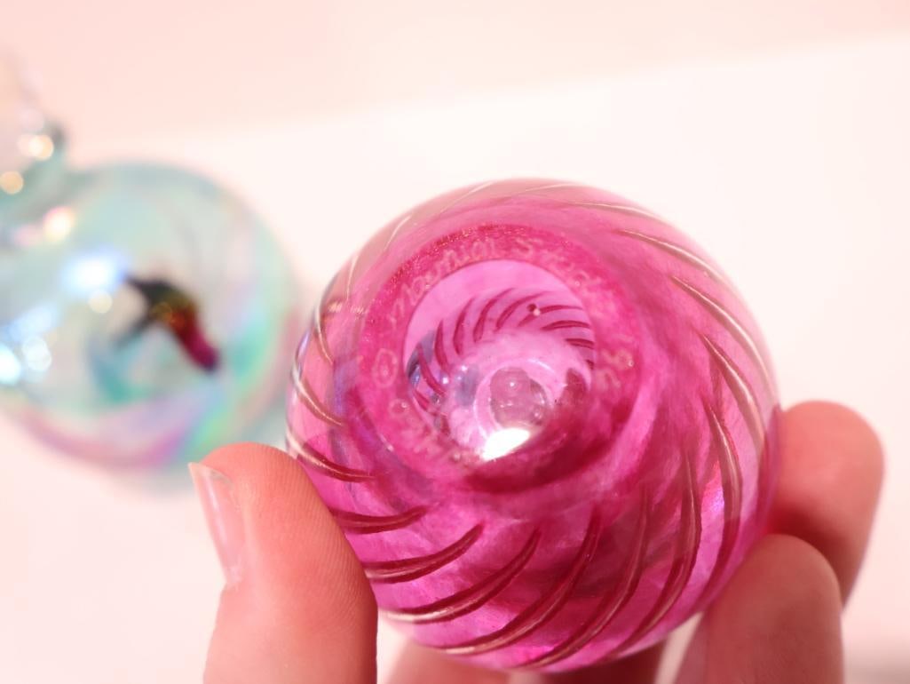 Two vibrant hand-blown studio art glass perfume bottles - 4