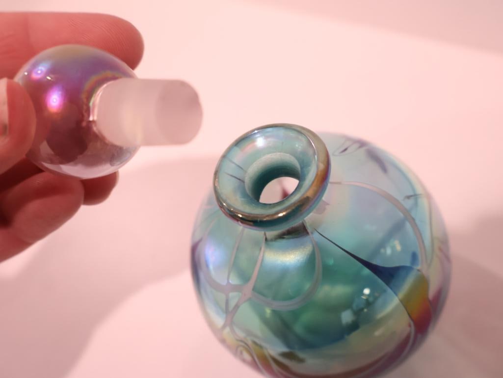 Two vibrant hand-blown studio art glass perfume bottles - 7