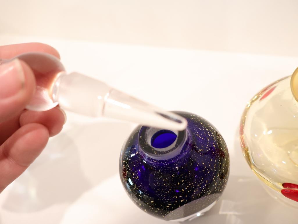 Curated collection of four vintage studio art glass perfume bottles - 9