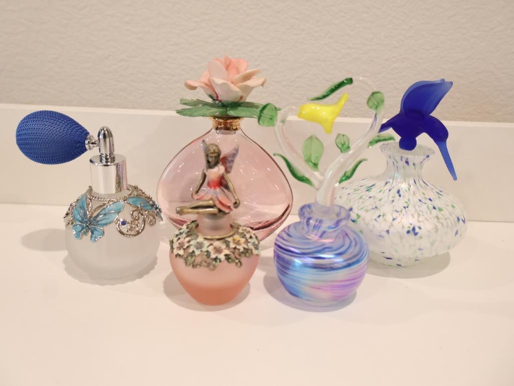 Five decorative art glass perfume bottles (1 of 14)