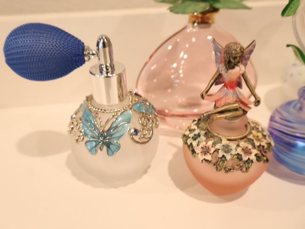 Five decorative art glass perfume bottles - 3