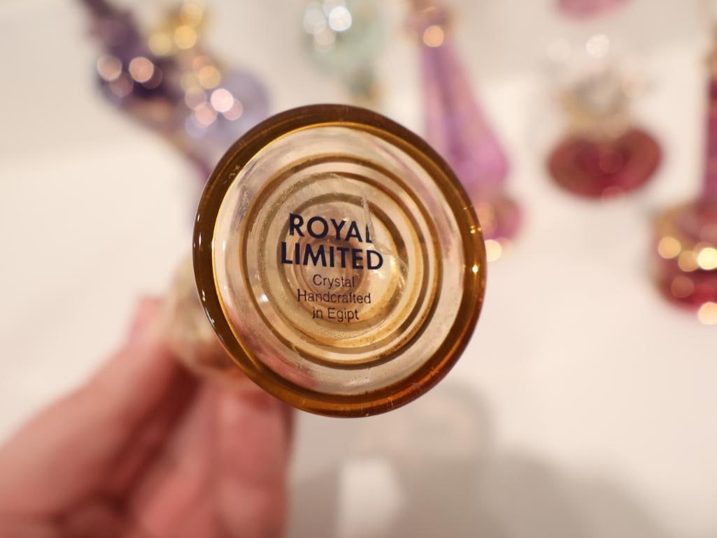 Exquisite collection of seven authentic hand-blown Egyptian glass perfume bottles - 10