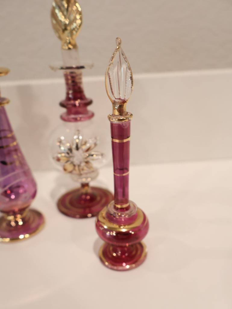 Exquisite collection of seven authentic hand-blown Egyptian glass perfume bottles - 11
