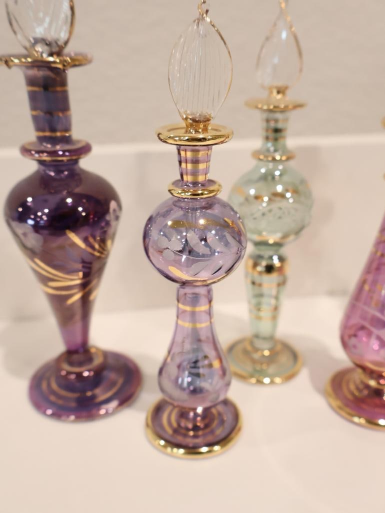 Exquisite collection of seven authentic hand-blown Egyptian glass perfume bottles - 13