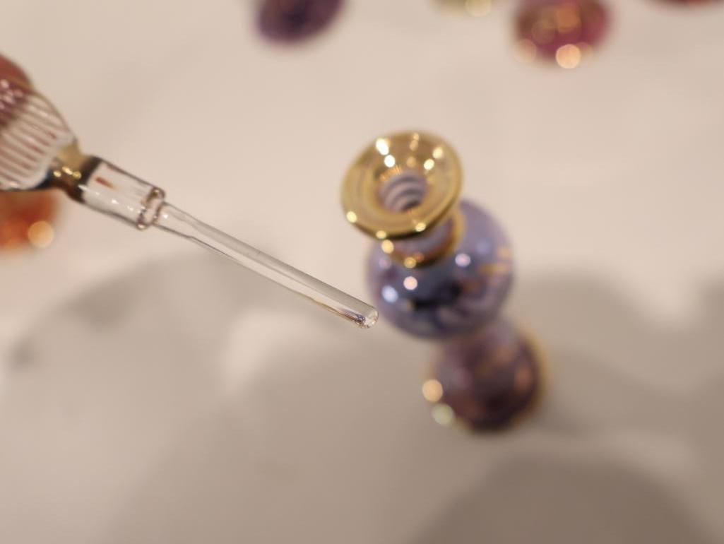 Exquisite collection of seven authentic hand-blown Egyptian glass perfume bottles - 14