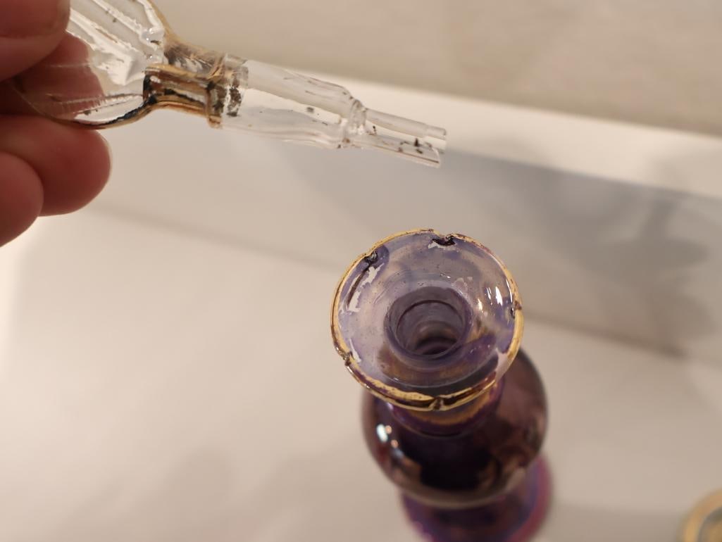 Exquisite collection of seven authentic hand-blown Egyptian glass perfume bottles - 17