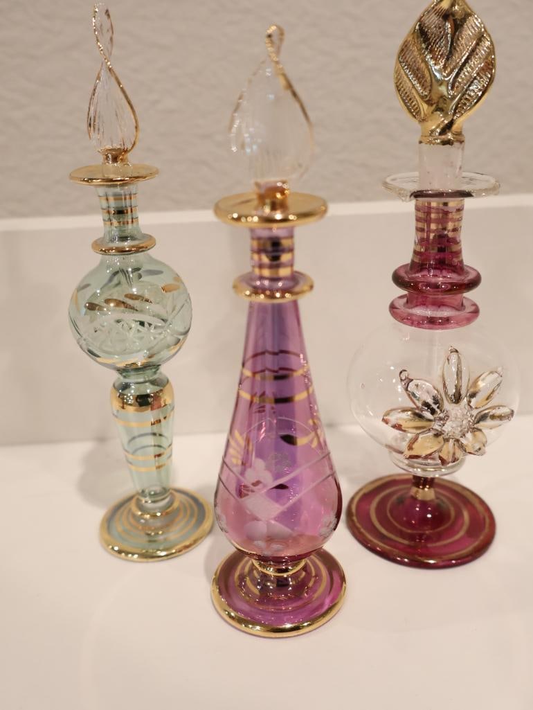 Exquisite collection of seven authentic hand-blown Egyptian glass perfume bottles - 18