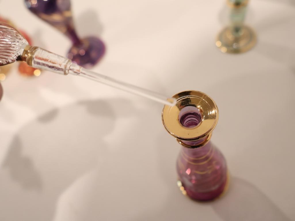 Exquisite collection of seven authentic hand-blown Egyptian glass perfume bottles - 19