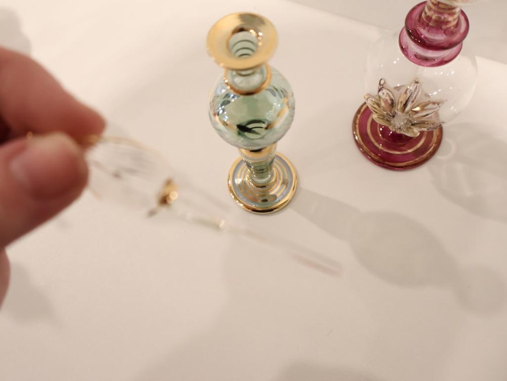 Exquisite collection of seven authentic hand-blown Egyptian glass perfume bottles - 20