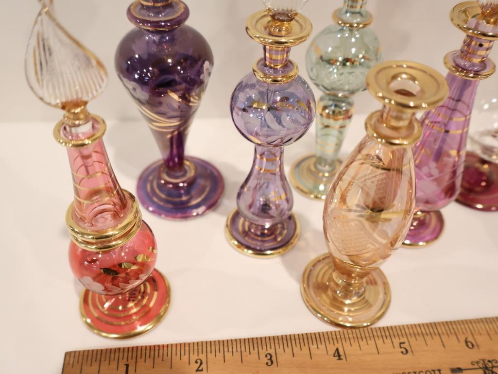 Exquisite collection of seven authentic hand-blown Egyptian glass perfume bottles - 3
