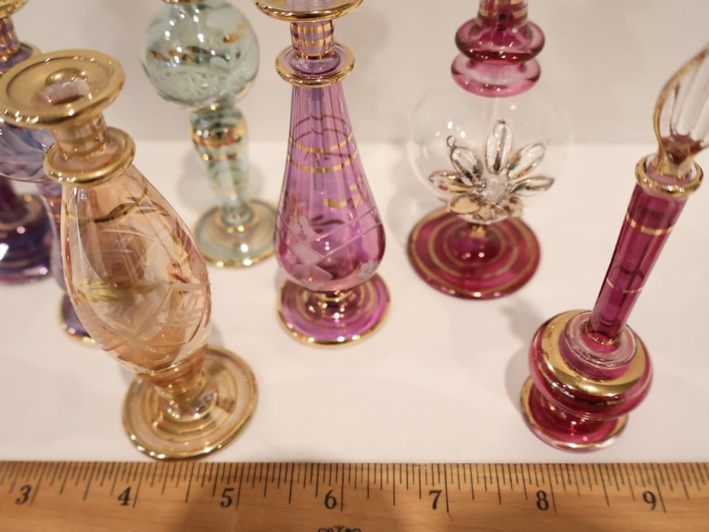 Exquisite collection of seven authentic hand-blown Egyptian glass perfume bottles - 4
