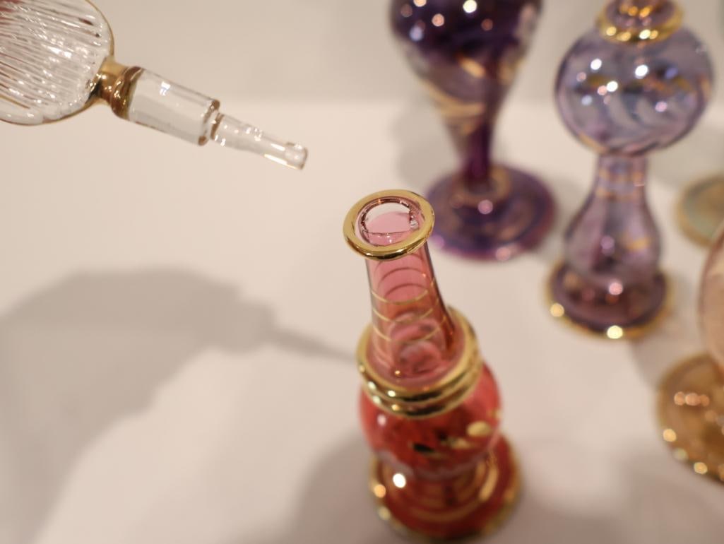 Exquisite collection of seven authentic hand-blown Egyptian glass perfume bottles - 5